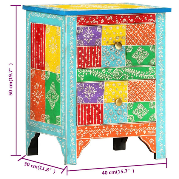 vidaXL Handmålat sängbord 40x30x50 cm massivt mangoträ multifärg