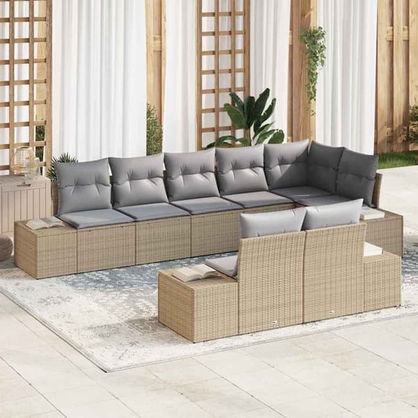 vidaXL Trädgårdsoffset 8 st Beige och Ljusgrå Poly rattan Beige