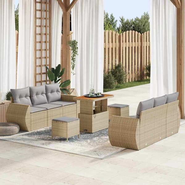vidaXL Trädgårdsoffset 9 st Beige konstrotting Beige