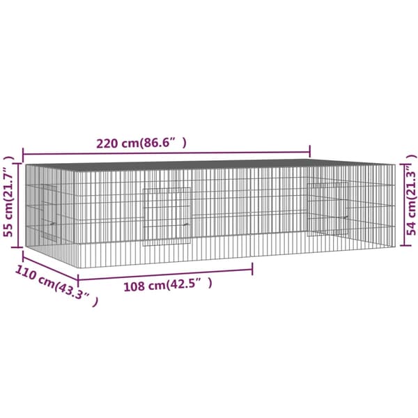 vidaXL Kaninhage 2 paneler 220x110x55 cm galvaniserat järn Silver
