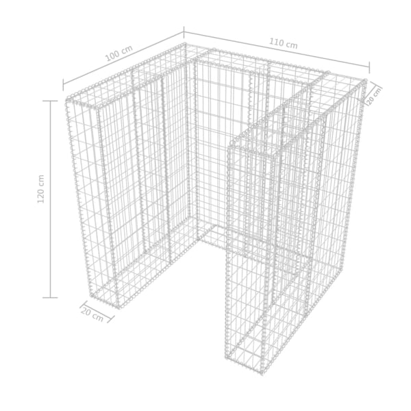 vidaXL Gabionkorg med skydd för 1 soptunna stål 110x100x120 cm Silver