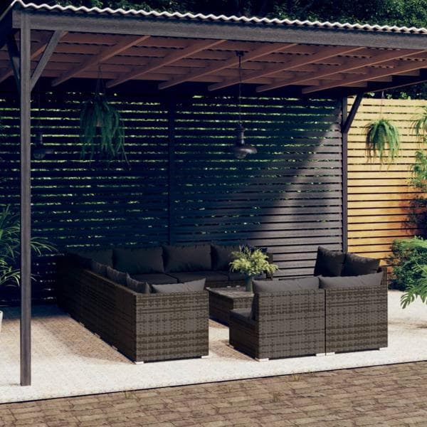 vidaXL Loungegrupp för trädgården med dynor 13 delar grå konstro grå