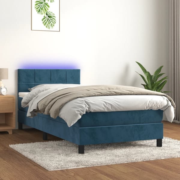 vidaXL Ramsäng med madrass & LED mörkblå 80x200 cm sammet Blå