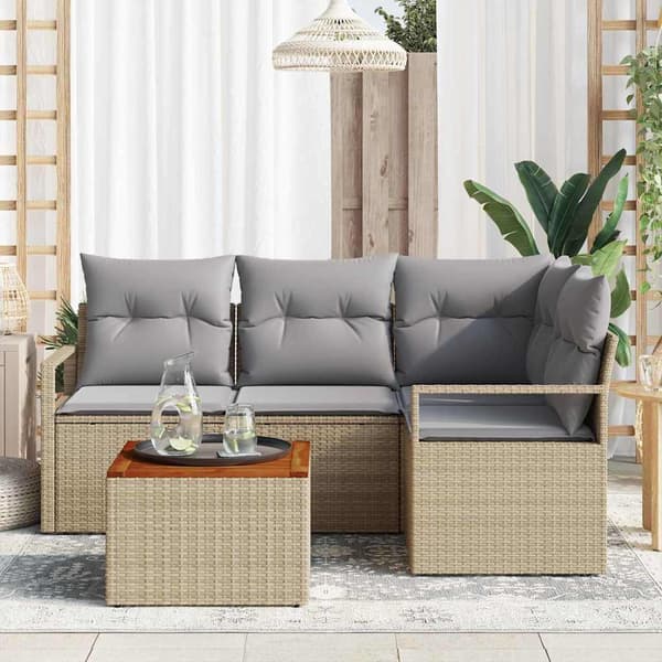 vidaXL Trädgårdsoffset 5 st Beige konstrotting Beige