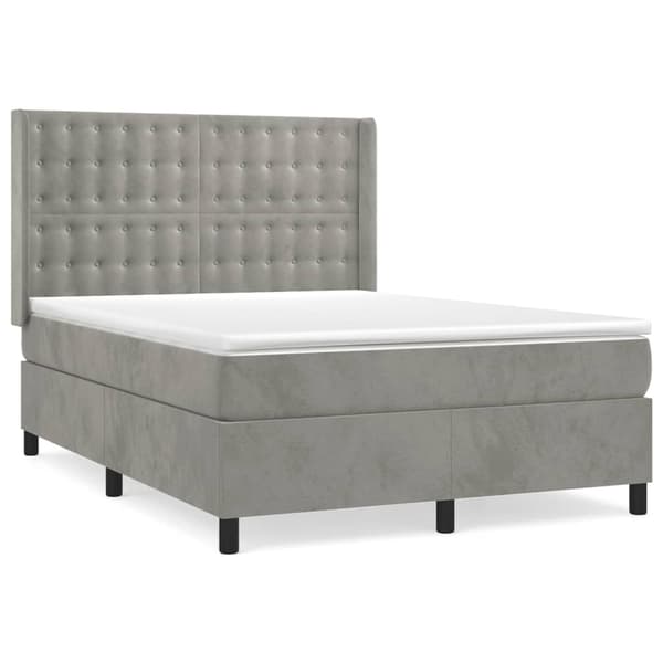 vidaXL Ramsäng med madrass ljusgrå 140x190 cm sammet Grå
