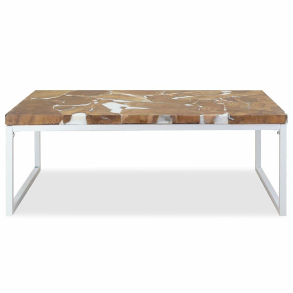 vidaXL Soffbord teak och harts 110x60x40 cm Vit