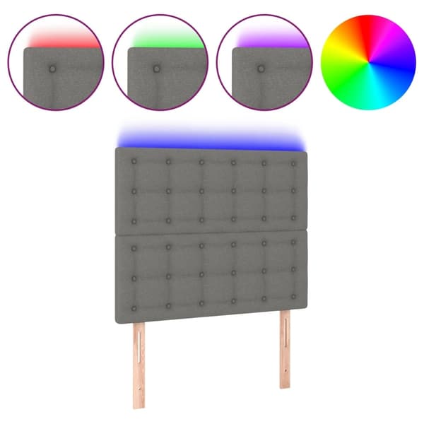 vidaXL Sänggavel LED mörkgrå 100x5x118/128 cm tyg Grå