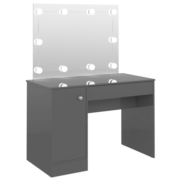 vidaXL Sminkbord med LED-belysning 110x55x145 cm MDF glänsande grå grå