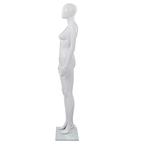 vidaXL Skyltdocka dam helkropps med bas i glas glansig vit 175 cm Vit