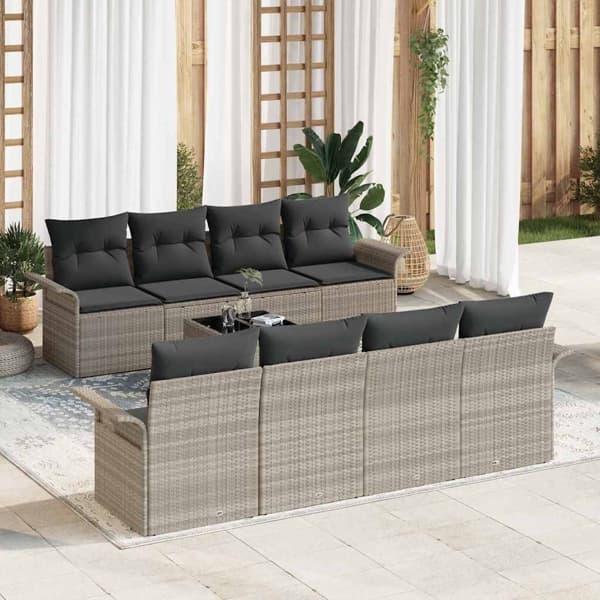vidaXL Trädgårdsoffset 9 pcs Ljusgrå Poly rattan Ljusgrå