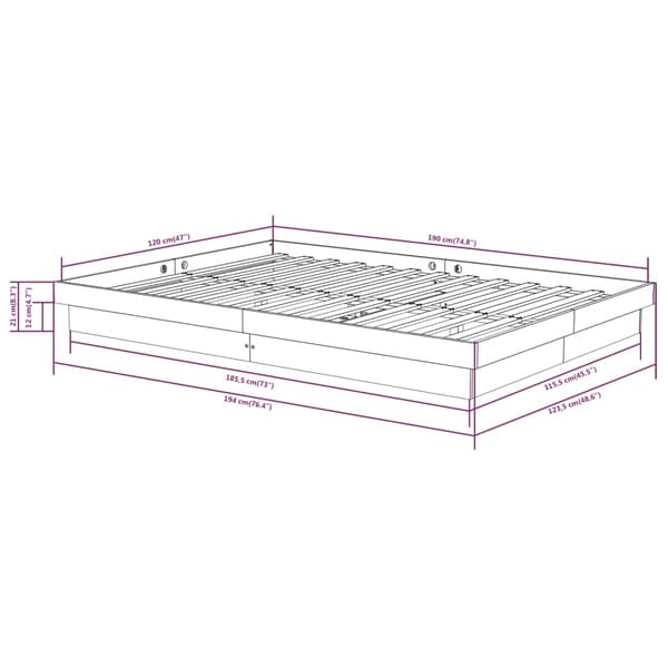 vidaXL Sängram vit massivt trä 120x190 cm Vit