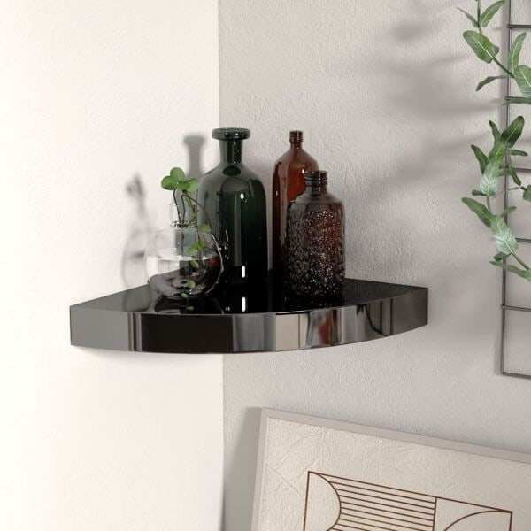 vidaXL Svävande hörnhylla svart högglans 25x25x3,8 cm MDF Svart