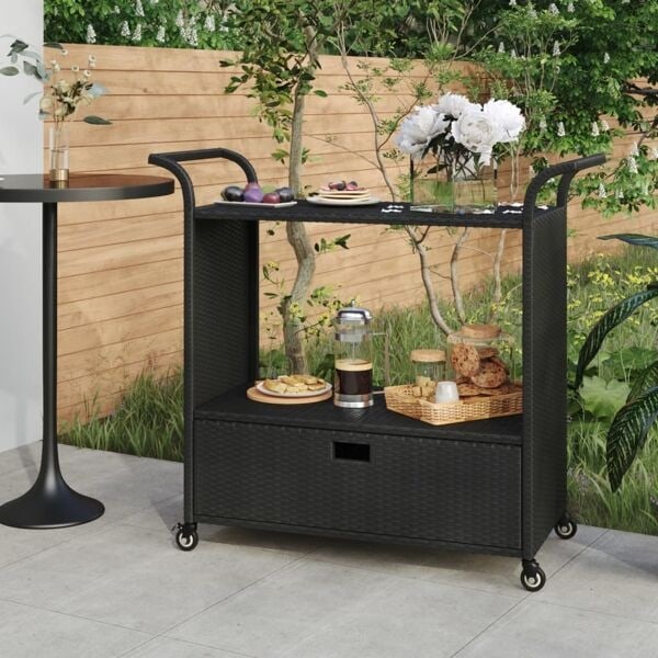 vidaXL Serveringsvagn med låda svart 100x45x97 cm konstrotting Svart