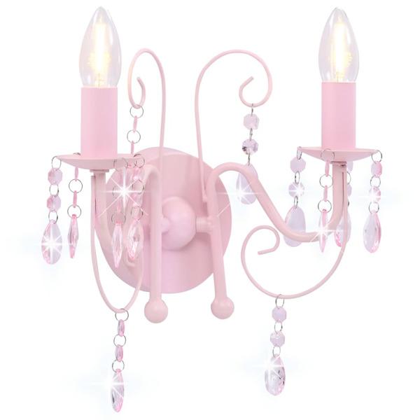 vidaXL Vägglampa med pärlor rosa 2 x E14-lampor Rosa