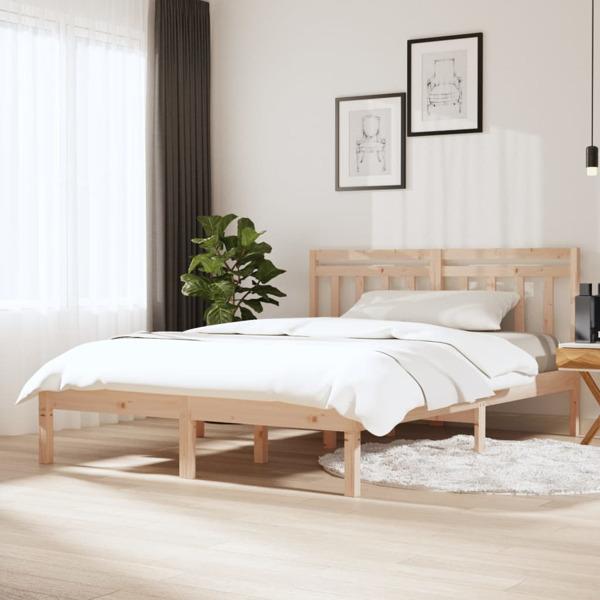 vidaXL Sängram massiv furu 120x200 cm Brun