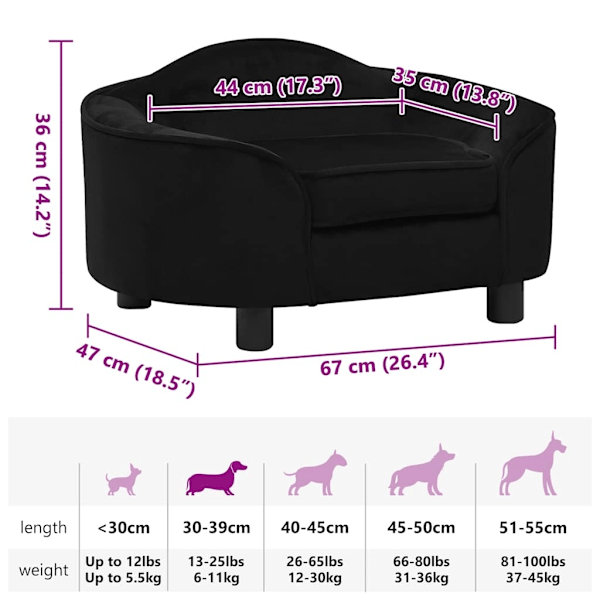 vidaXL Hundsoffa Svart 67x47x36 cm plysch Svart