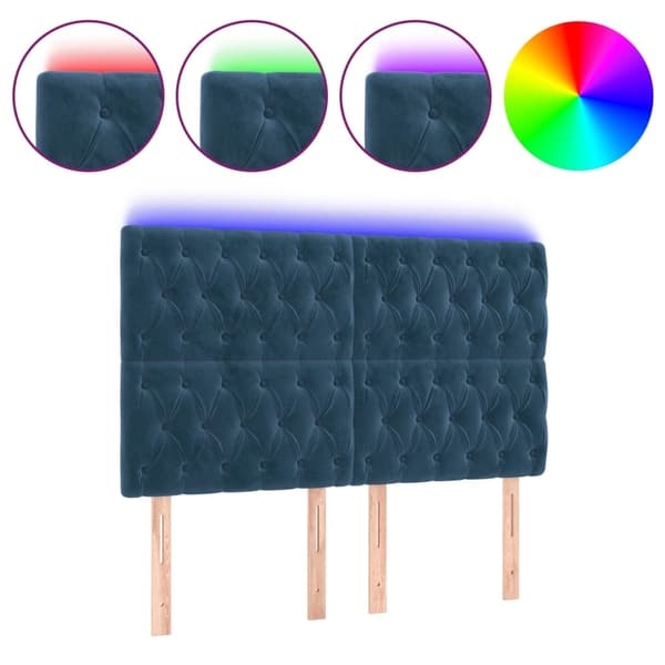 vidaXL Sänggavel LED mörkblå 144x7x118/128 cm sammet Blå