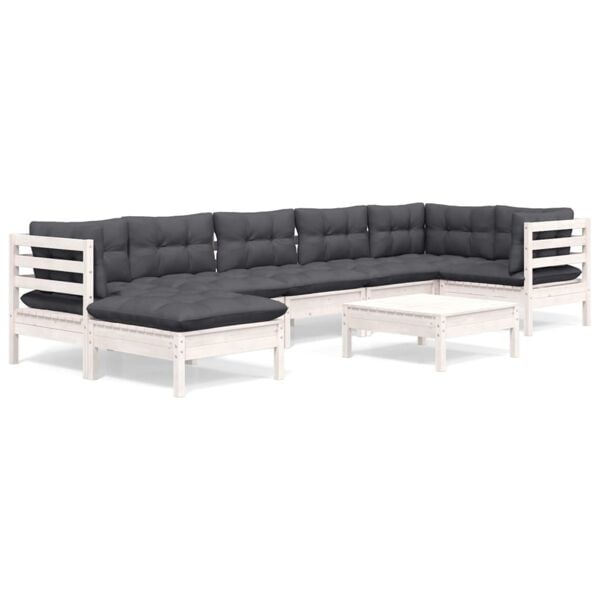 vidaXL Loungegrupp med dynor 8 delar vit massiv furu Vit
