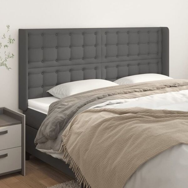 vidaXL Sänggavel med kanter grå 183x16x118/128 cm konstläder Grå