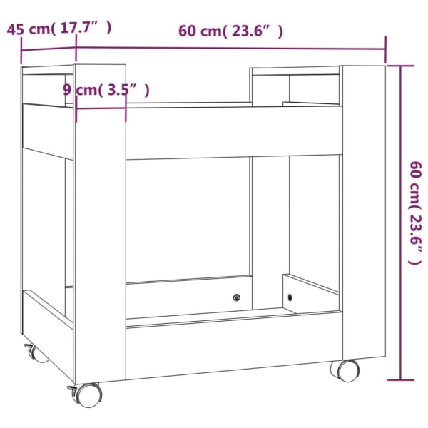 vidaXL Skrivbordsvagn betonggrå 60x45x60 cm konstruerat trä Grå