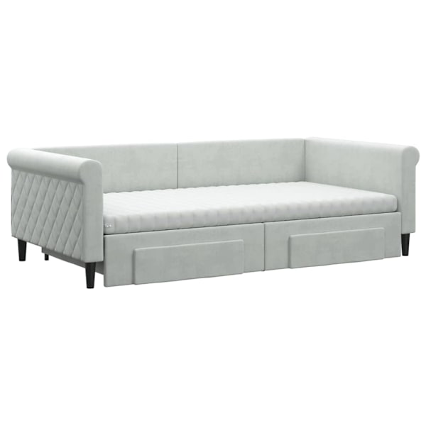 vidaXL Dagbädd utdragbar med lådor ljusgrå 100x200 cm sammet Grå