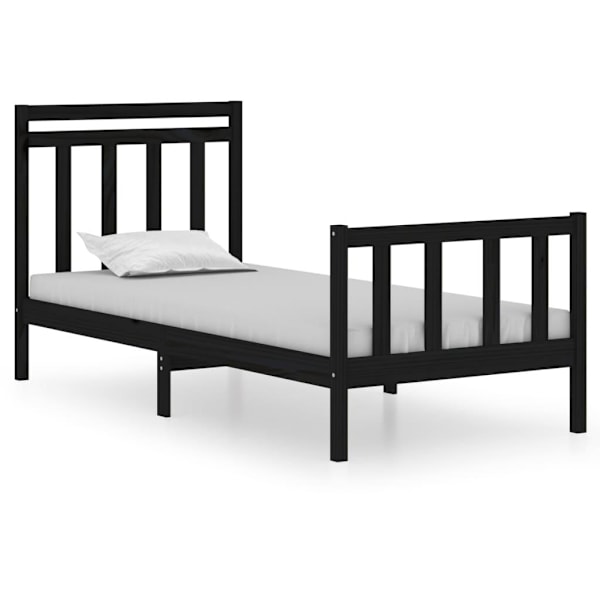 vidaXL Sängram svart massivt trä 90x190 cm Svart
