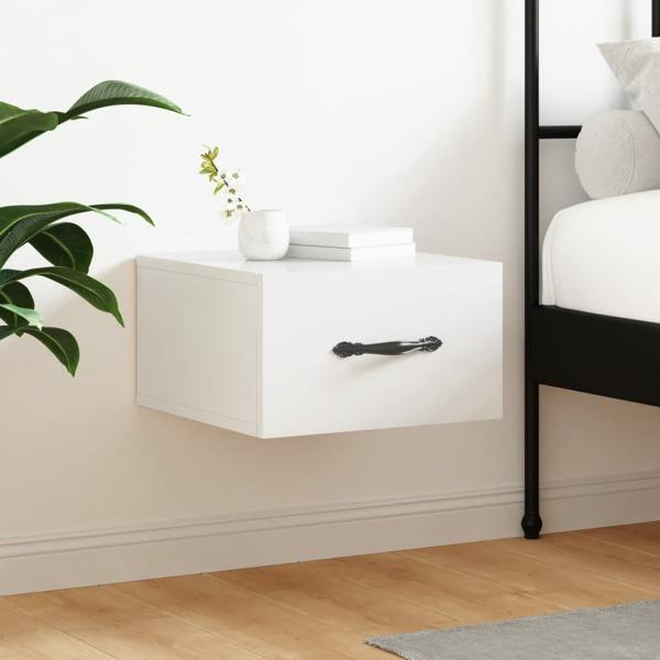 vidaXL Väggmonterat sängbord vit högglans 35x35x20 cm Vit