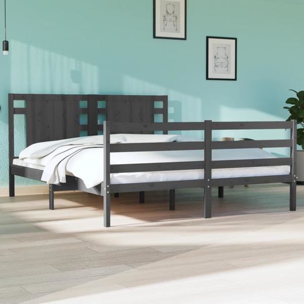 vidaXL Sängram grå massiv furu 140x190 cm Grå