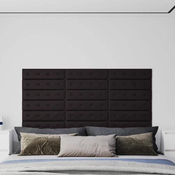 vidaXL Väggpaneler 12 st svart 60x15 cm konstläder 1,08 m² Svart