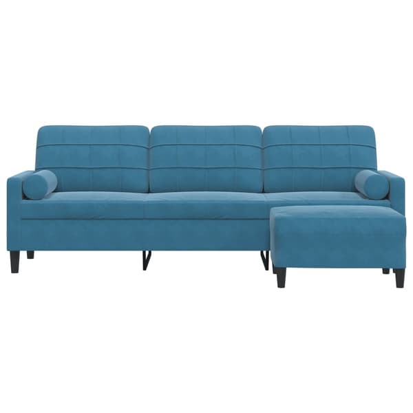 vidaXL 3-sitssoffa med fotpall blå 210 cm sammet Blå