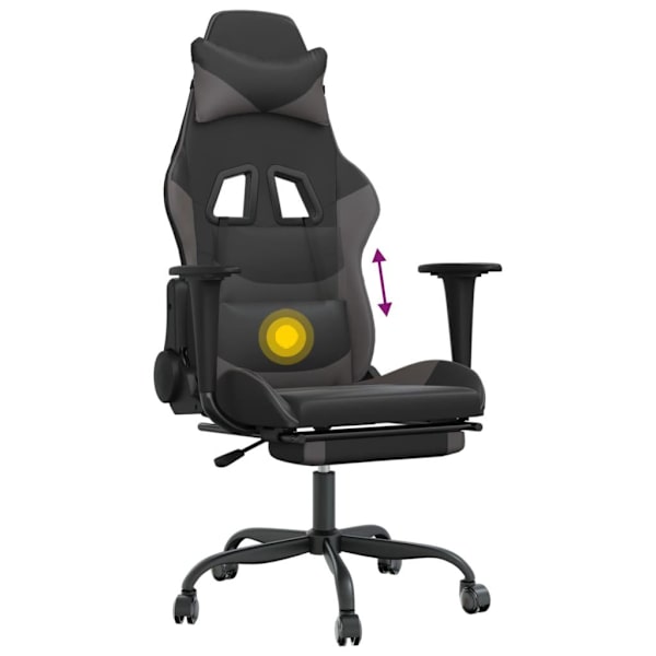 vidaXL Gamingstol med massage och fotstöd svart och grå konstläder Grå
