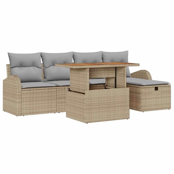 vidaXL Trädgårdsoffset 6 st Beige konstrotting Beige