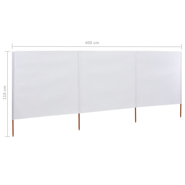 vidaXL Vindskydd 3 paneler tyg 400x80 cm sandvit Vit