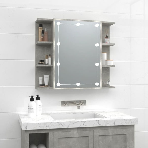 vidaXL Spegelskåp med LED betonggrå 70x16,5x60 cm Grå