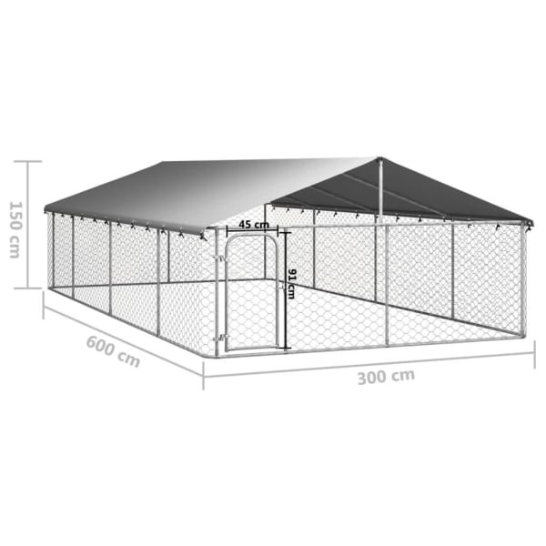 vidaXL Hundgård för utomhusbruk med tak 600x300x150 cm Silver