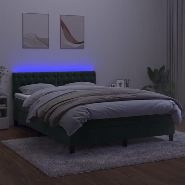 vidaXL Ramsäng med madrass & LED mörkgrön 140x190 cm sammet Grön