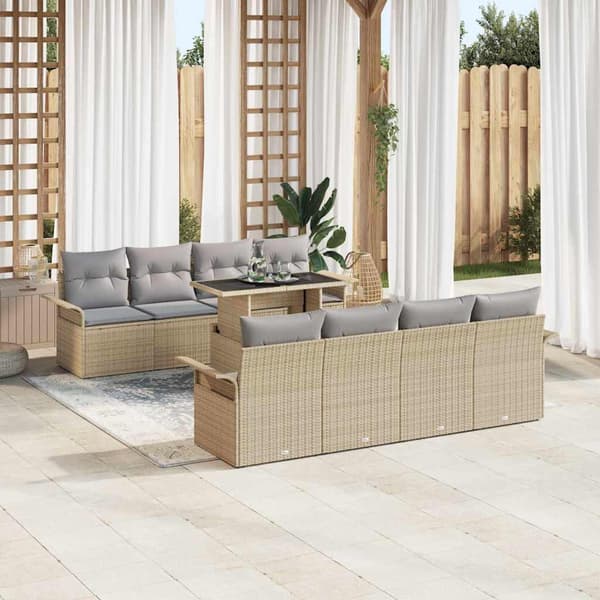 vidaXL Trädgårdsoffset 9 st Beige konstrotting Beige