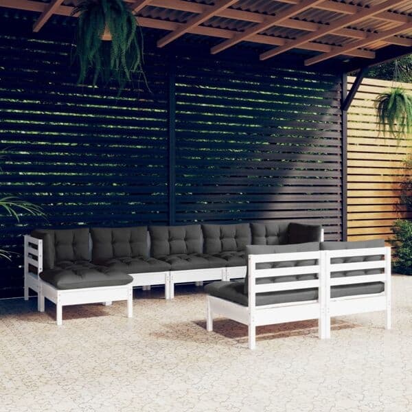 vidaXL Loungegrupp med dynor 9 delar vit massiv furu Vit