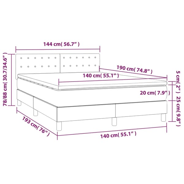 vidaXL Ramsäng med madrass & LED ljusgrå 140x190 cm sammet Grå
