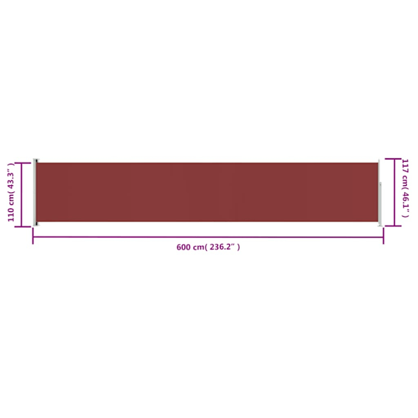 vidaXL Infällbar sidomarkis 117x600 cm röd Röd