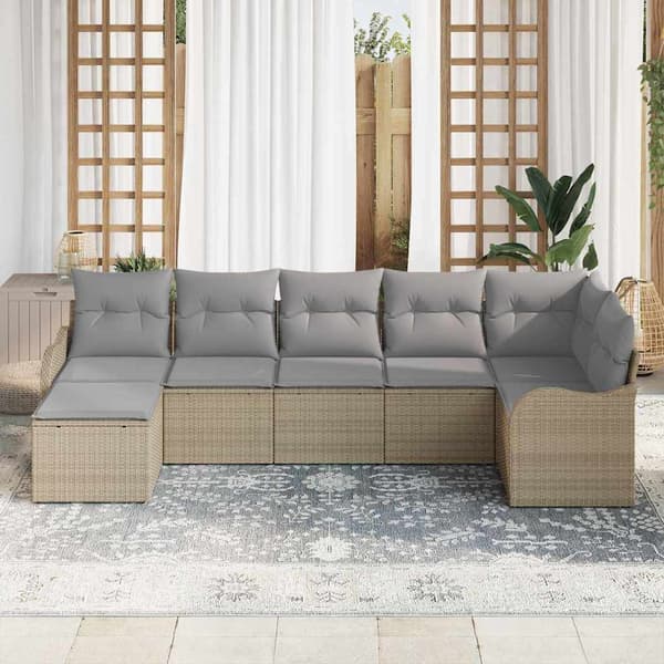vidaXL Trädgårdsoffset 7 st Beige konstrotting Beige