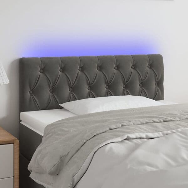 vidaXL Sänggavel LED mörkgrå 100x7x78/88 cm sammet Grå