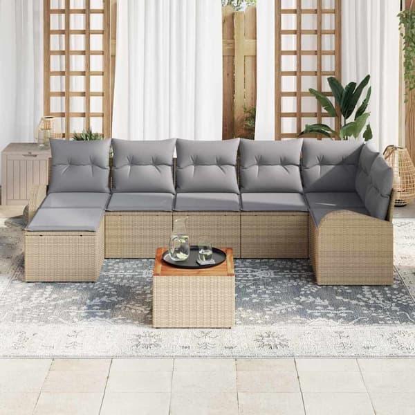 vidaXL Trädgårdsoffset 8 st Beige konstrotting Beige