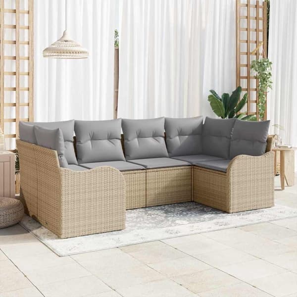 vidaXL Trädgårdsoffset 6 st Beige konstrotting Beige