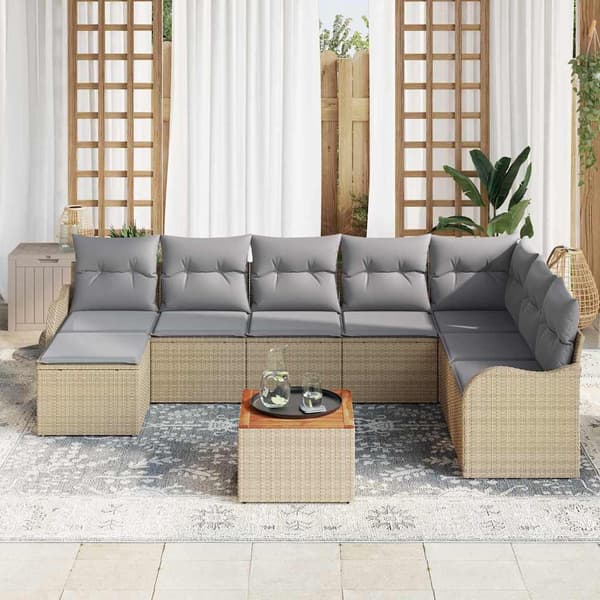 vidaXL Trädgårdsoffset 9 st Beige konstrotting Beige
