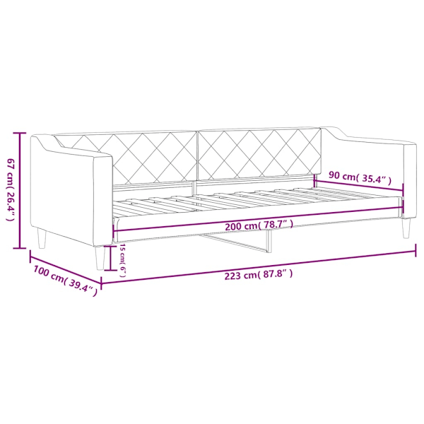vidaXL Dagbädd ljusgrå 90x200 cm tyg Grå