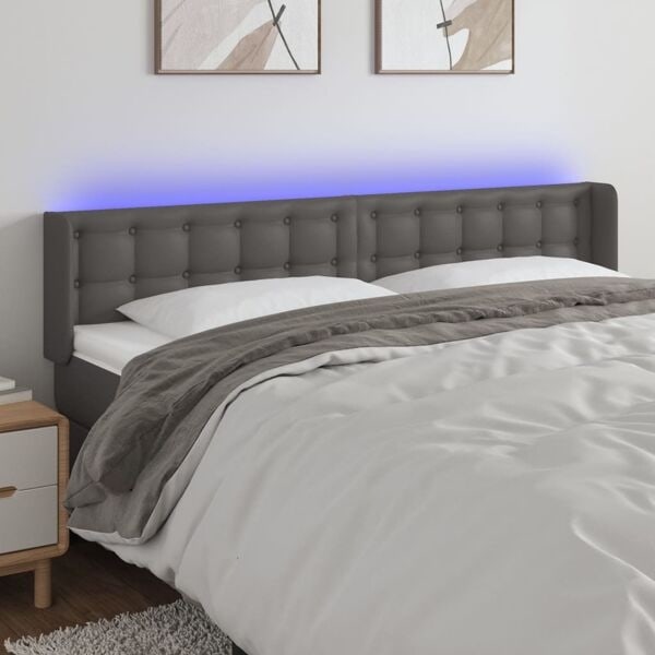vidaXL Sänggavel LED grå 163x16x78/88 cm konstläder Grå