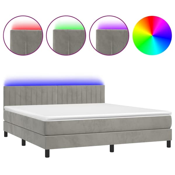 vidaXL Ramsäng med madrass & LED ljusgrå 180x200 cm sammet Grå
