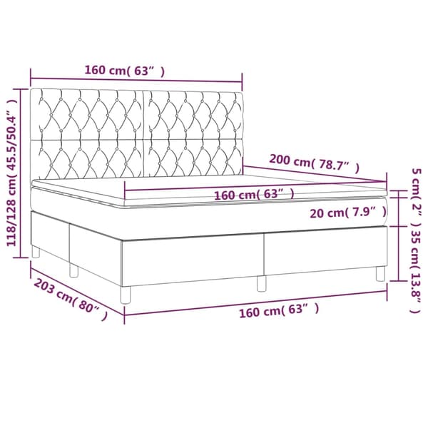 vidaXL Ramsäng med madrass ljusgrå 160x200 cm sammet Grå