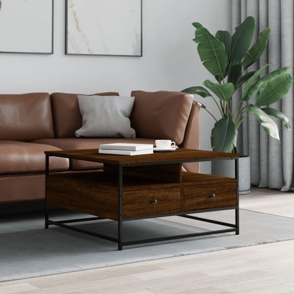 vidaXL Soffbord brun ek 80x80x45 cm konstruerat trä Brun